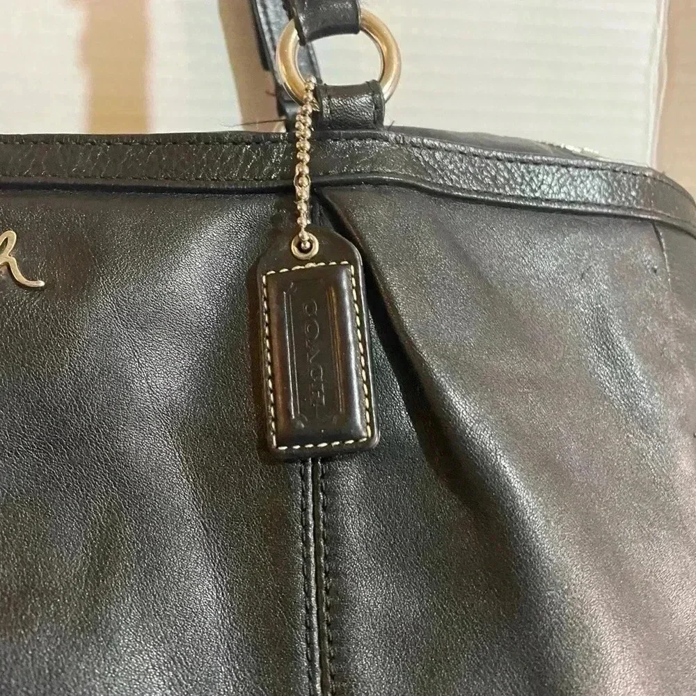 Coach black leather satchel handbag